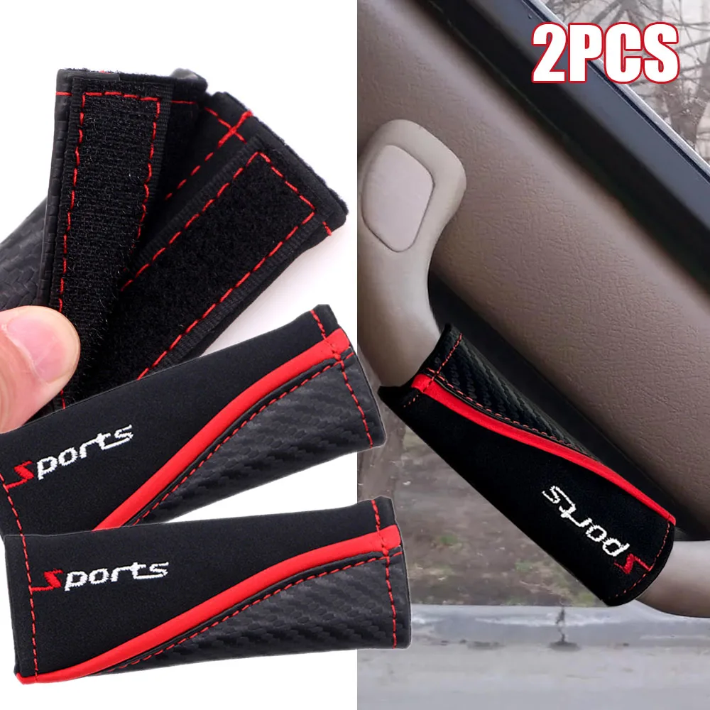 

2Pcs Car Roof Armrest Pull Covers Handle Gloves Sports Logo Suede Styling Universal Protection Cover Car Interior Accessories