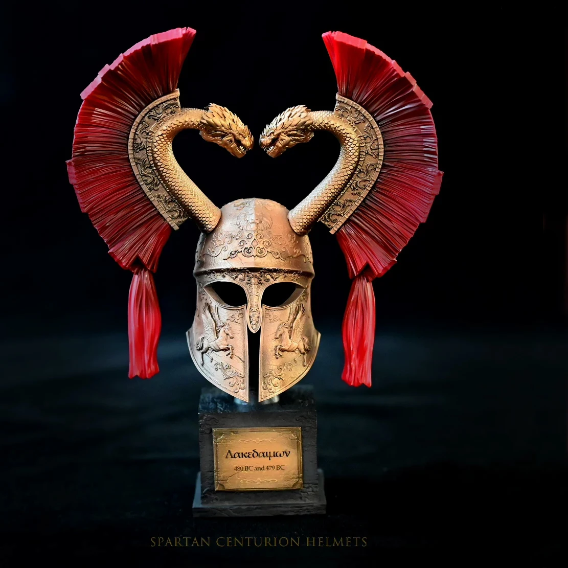 Double Serpent Spartan Helmet Statue 140mm Resin Large Desk Decor Office Home Figurine Gift Collectible