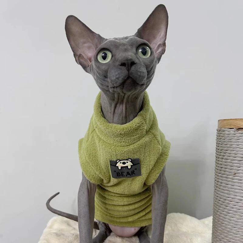 Warm Fleece Sweater for Cat 2-legged Winter Coat for Sphynx Cat Yellow Sweatshirt for Kittens Dogs Soft Loungewear for Devon Rex