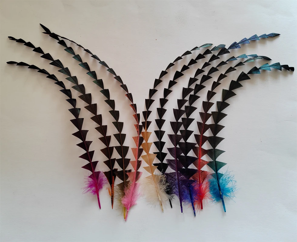 50Pcs  28-33cm Artistic Cut Rooster Coque Tail Feathers,Fish Bone Carved Feather Bunch,8 Colors Available for Craft & Millinery