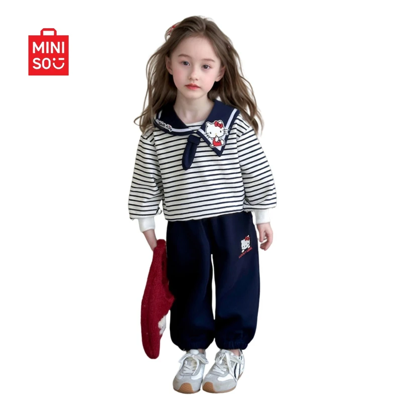 

Miniso 2025 Girls Hoodie Set, Navy Style Sportswear with Sailor Collar for Toddlers & Kids