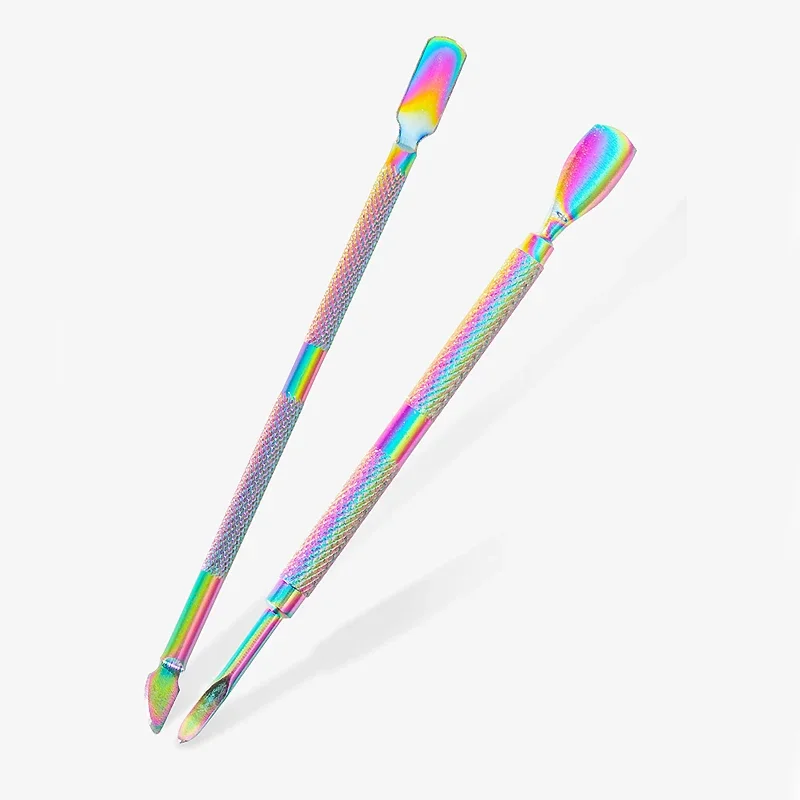 3 個セットレインボーステンレス鋼ネイルキューティクルはさみプッシャー角質ジェルポリッシュリムーバーネイルアートマニキュアケアツール