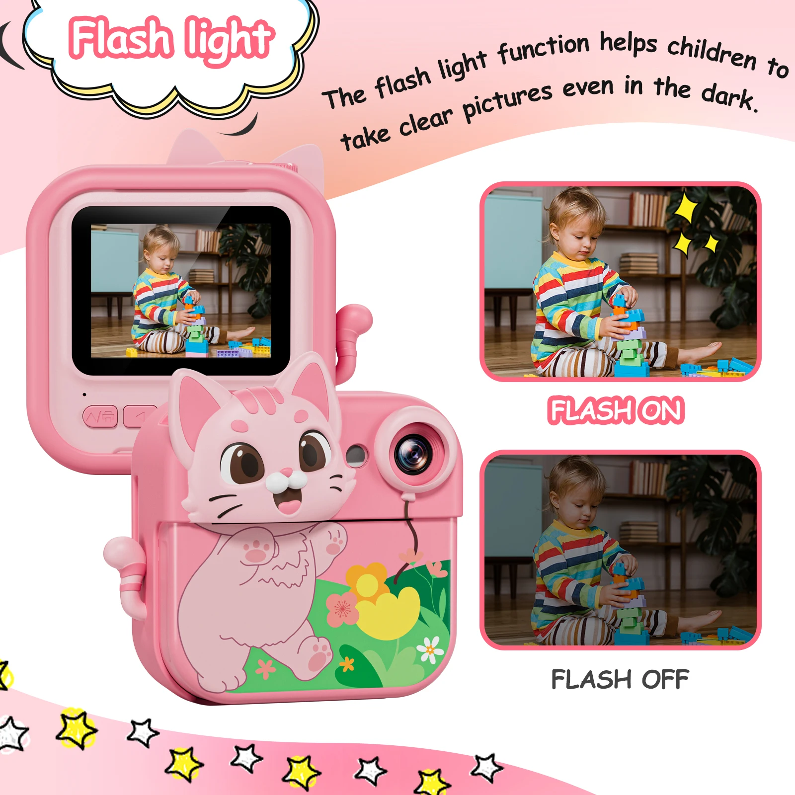 Gofunly 2,4-Zoll-Sofortbildkamera für Kinder, 1080P HD-Digital-Sofortbildkamera mit 32 GB Karte und 5 Farbstiften, Sofortbildkamera für