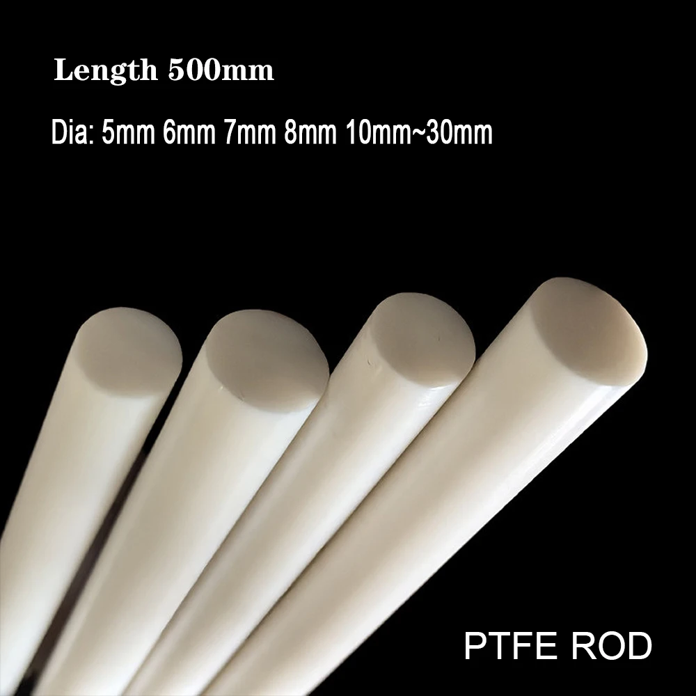 1PC White PTFE Rod Soild Plastic Rods Dia 5mm~30mm Polytetrafluoroethylene Round Bar Environment-friendly Non-toxic Length 500mm