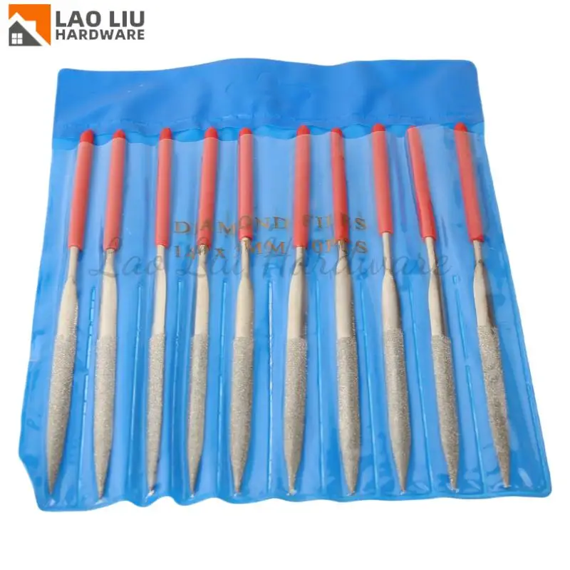 10 pçs conjunto de arquivo de agulha de diamante 3x140mm mini kit de arquivo de agulha para pedra vidro metal escultura artesanato ferramentas manuais conjunto de arquivo de agulha