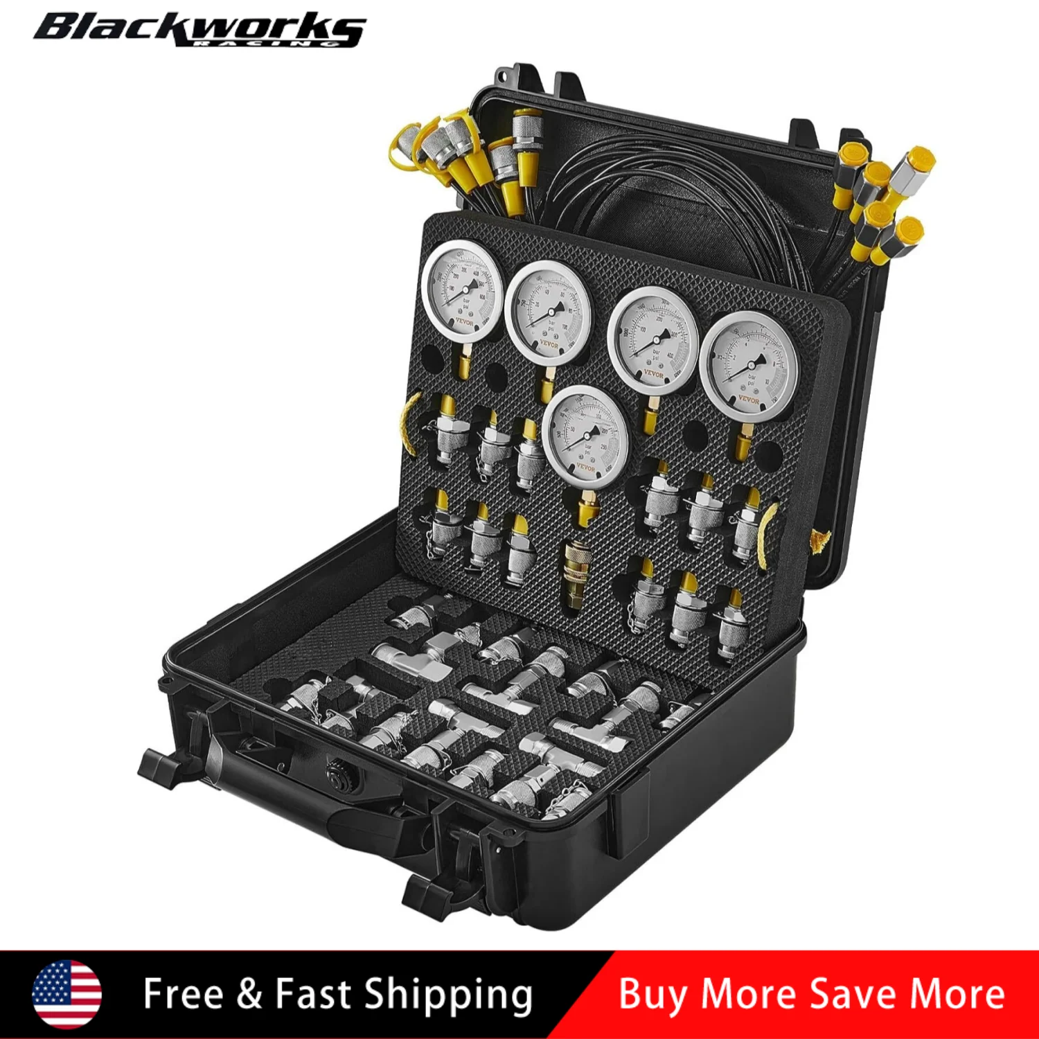 60Mpa Hydraulic Pressure Test Kit with Pressure Gauges + Couplings + Tee Connectors + Hose For John Deere Bobcat Komatsu Hitachi