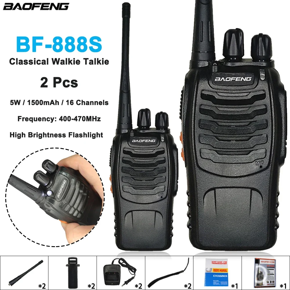 BAOFENG-BF-888S Portable Walkie Talkie, 888S, Two Way Radio, 5W, 16Channels, 1500mAh, UHF, 400-470MHz, Wireless Interphone