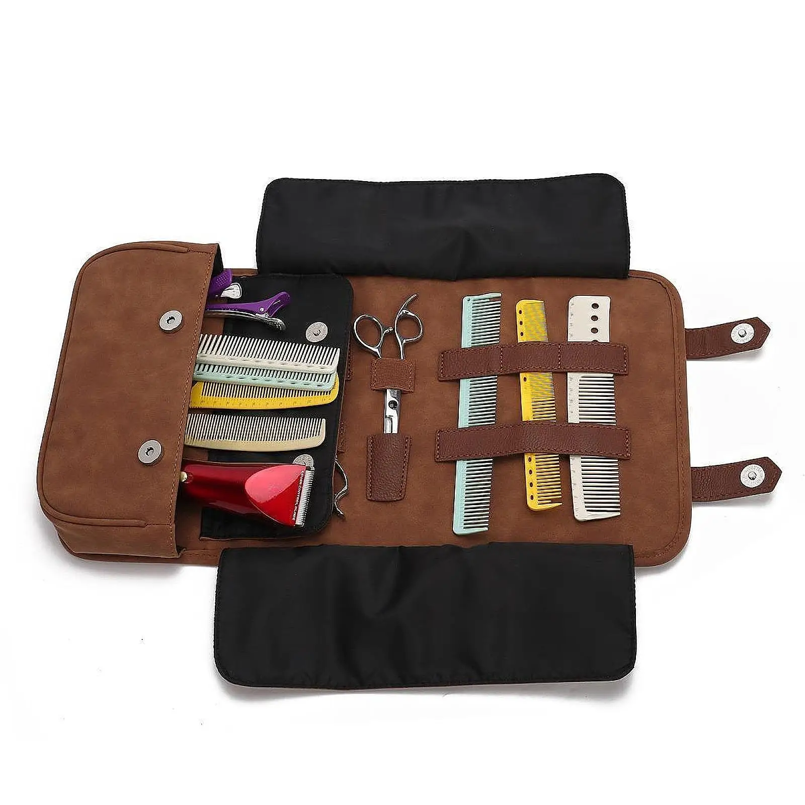 PU Leather Barber Scissors Case, Multi-Pocket Hairdresser Tool Organizer for Clippers, Salon Travel Storage Case with Zipper