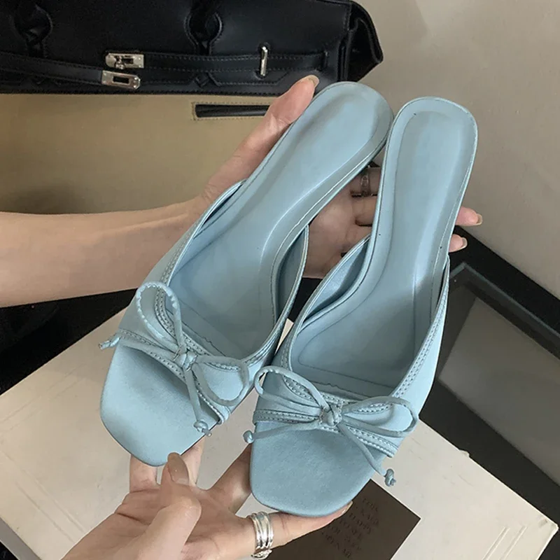 Eilyken Summer Design Style Square Toe Women Slippers Fashion Butterfly-knot Low Heels Shoes Zapatos De Mujer