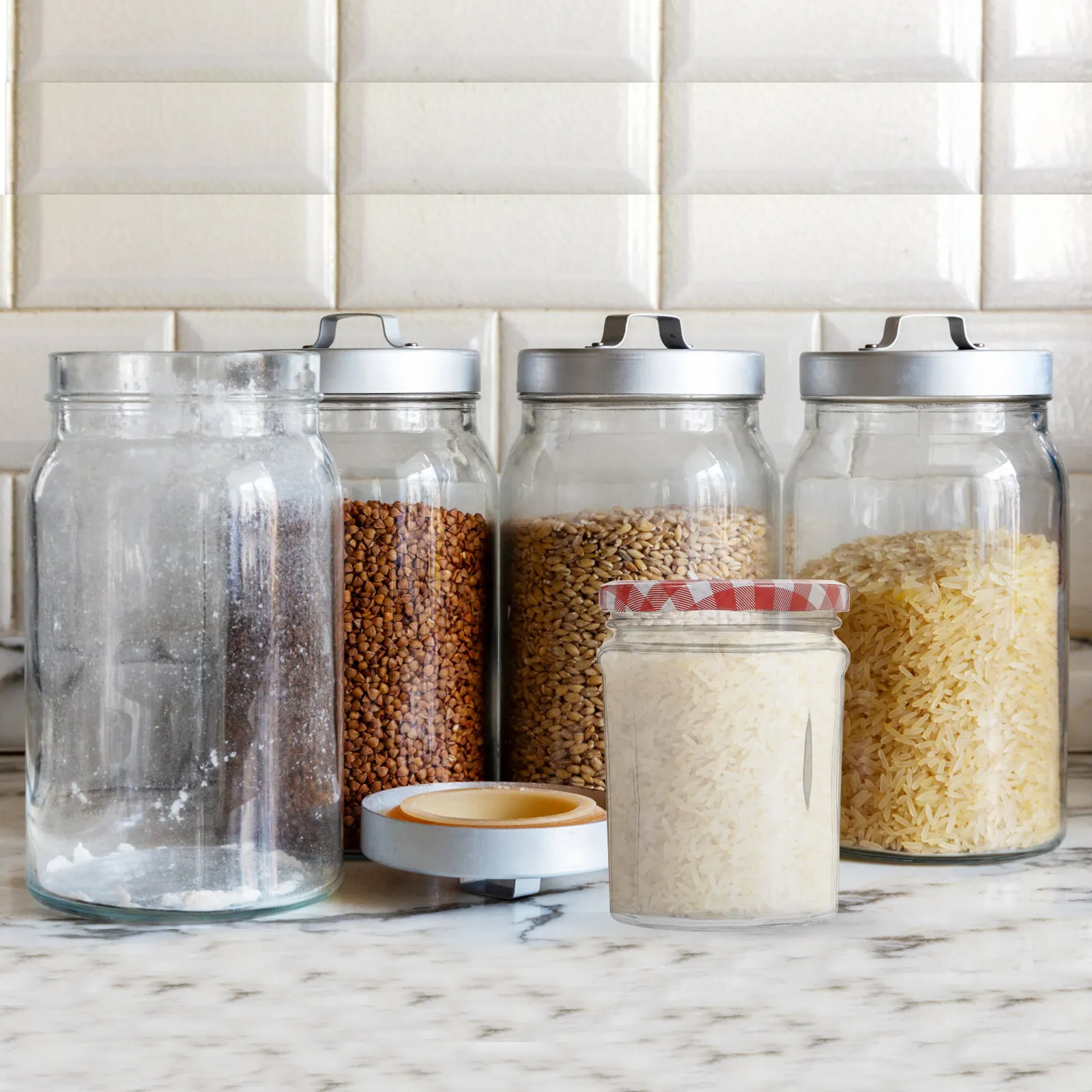 

Набор из 6 стеклянных банок для хранения: прозрачные герметичные контейнеры для сухих продуктов, меда, джема, сахара, перца, кофейных зерен, для кухни