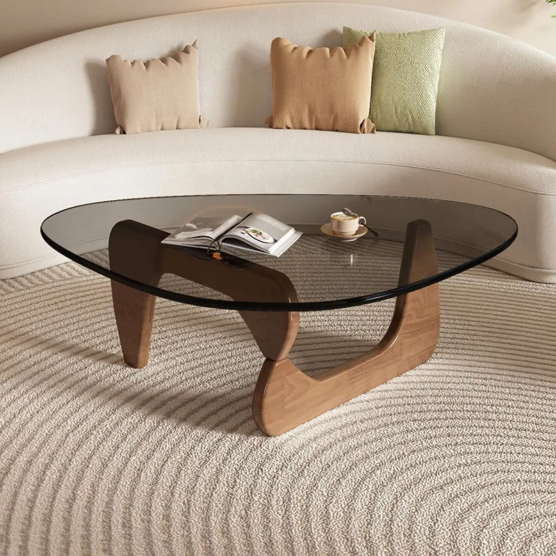 Tempered glass coffee table small apartment solid wood creative coffee table modern simple light luxury minimalist table