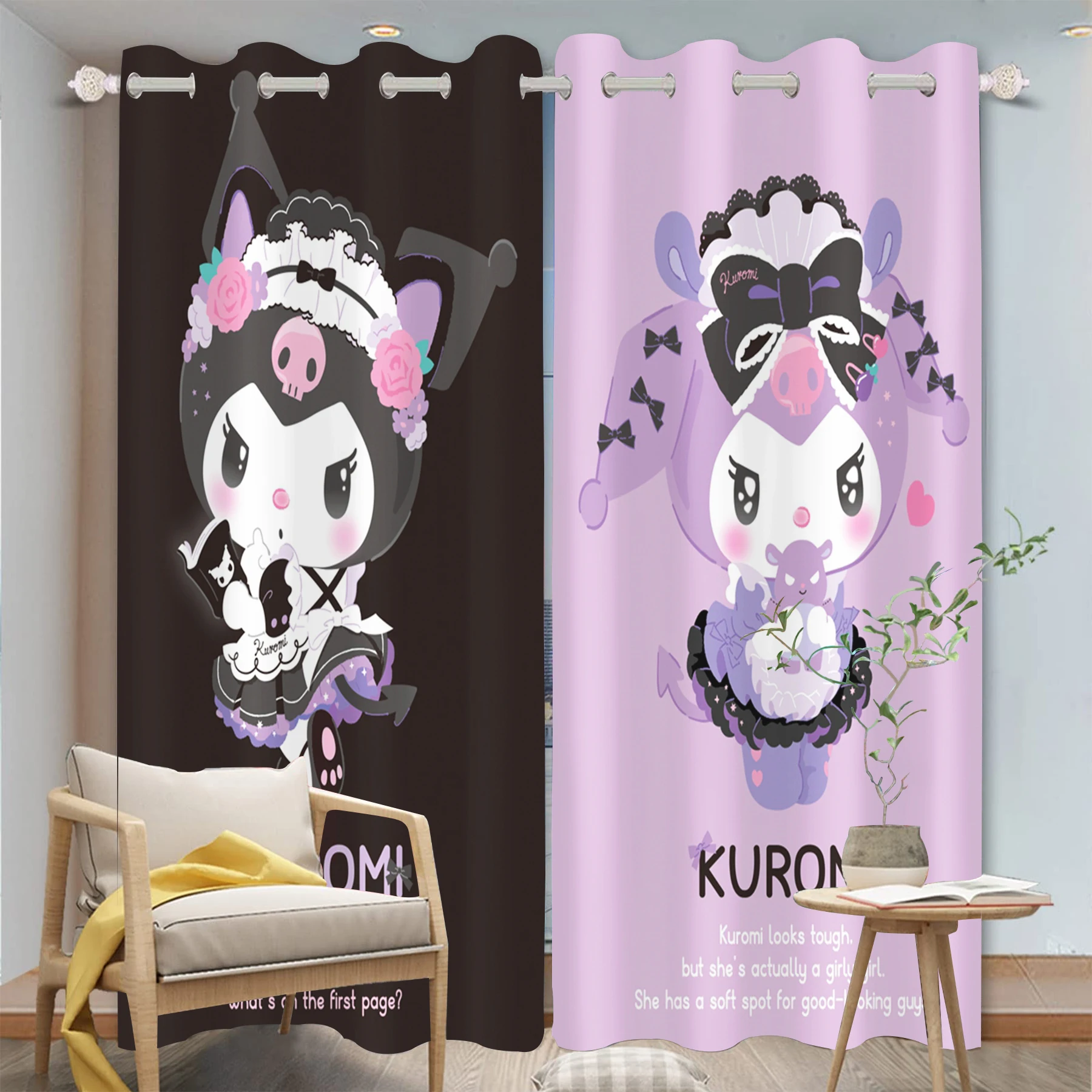 

MINISO-Kuromi Sanrio Cartoon Curtain Home Blackout Animated Suitable for Cute Girls Bedroom Kids Gifts Room Decoration