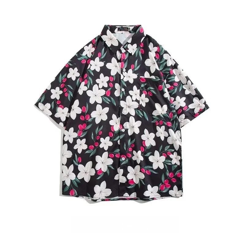 

Summer Men's Retro Hawaiian Beach Short Sleeve Flower Shirt Loose Casual Handsome Seaside Beach Vacation Printed Shirt Coat