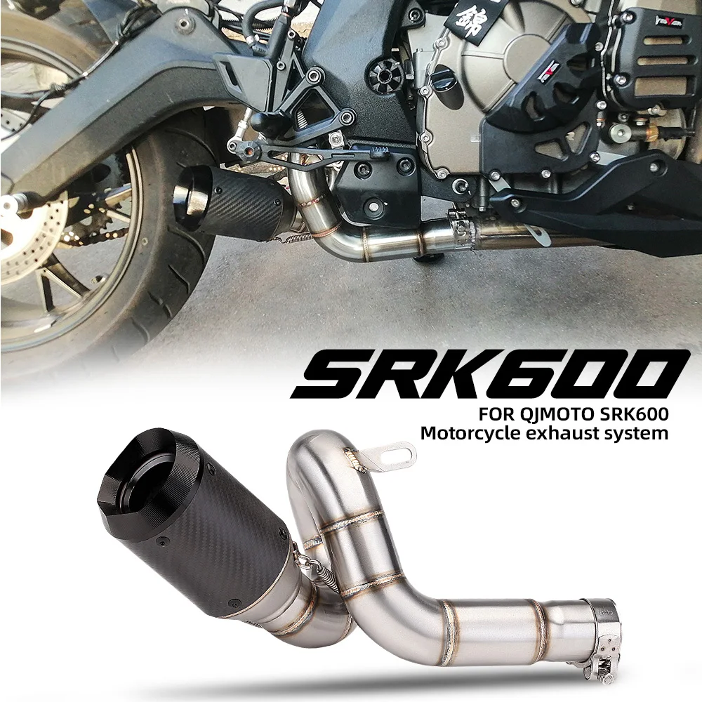 For QJMOTO SRK600 Slip On Motorcycle Exhaust System Mid Tail Muffler Complete Modified Kit