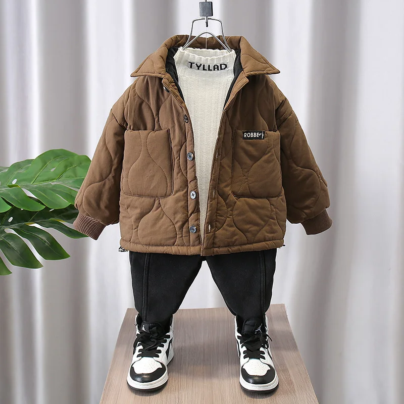 Boys Coat Jacket Cotton Outerwear Windbreak 2023 Fashion Thicken Velvet Winter Warm School Sport Children's Clothing