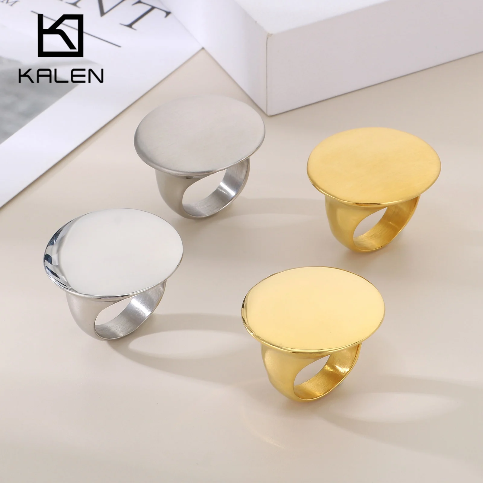 #6 - #11 Cast Round Big Shiny Brushed Beauti Index Finger Ring - Stainless Steel 316L - KR111195-TOM