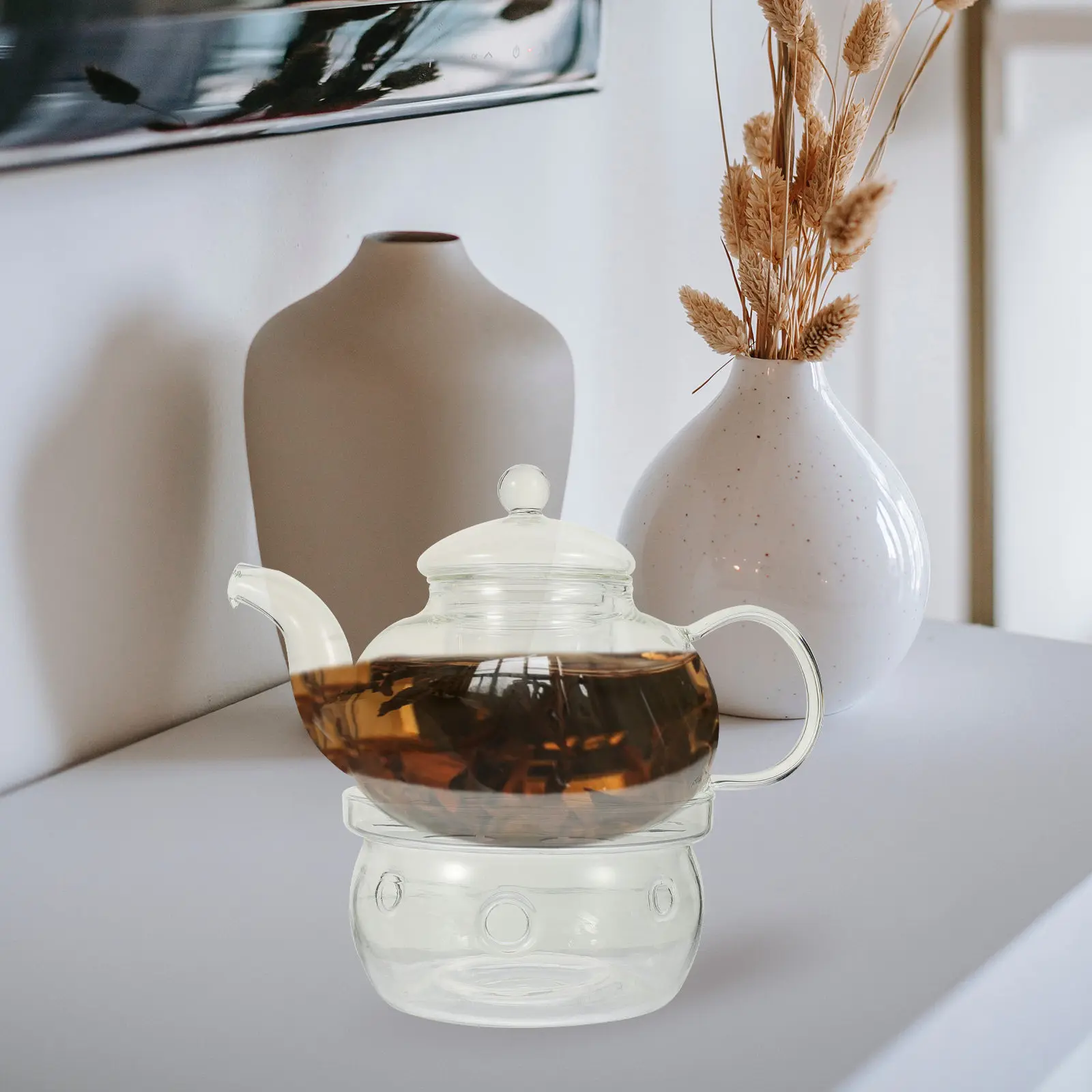 1Set Teapot Tea Set Glass Scented Teapot Cup Candlestick Elegant Household Tea Brewing Pot Heat-Resistant Kettle
