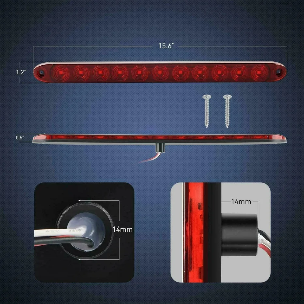 2PCS 16 inch 11LED 15LED red trailer light strip for parking stop turn signal tail brake lights