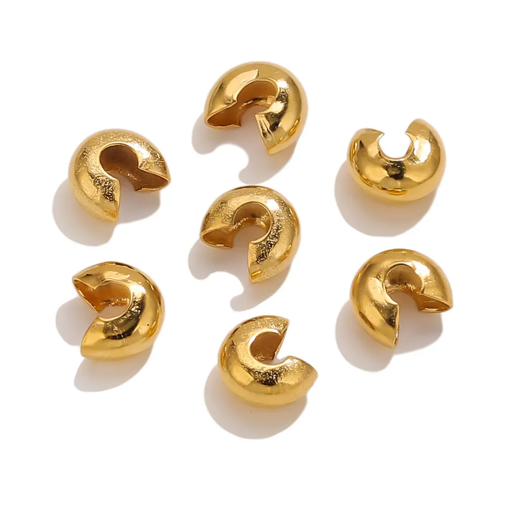 50 Pcs Stainless Steel Round Cap Beads for Crimping Jewelry Connectors Stopper Spacer Beads DIY Bracelet Necklace Accessories