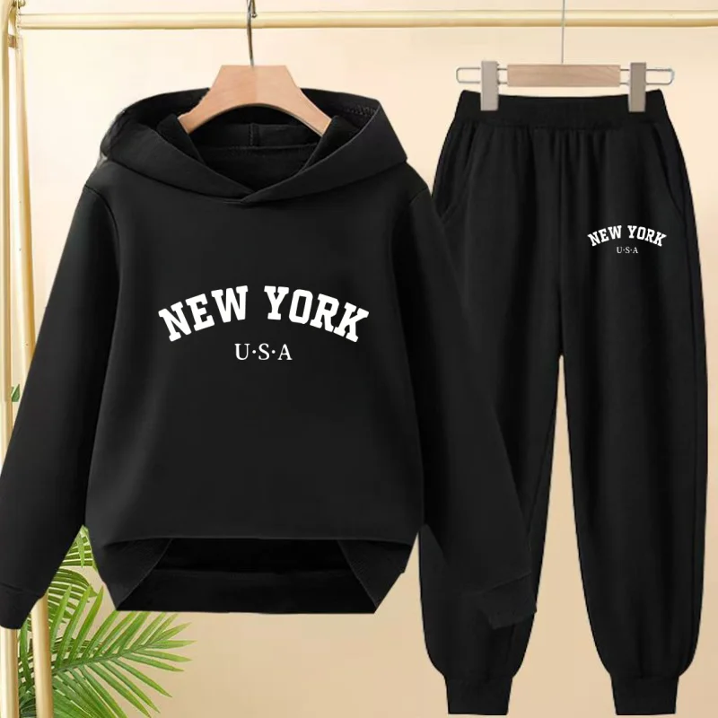 

Boy Girl New Style 2 Piece Set 3-12 Age Leisure Letter Children Outerwear Hoodie+Trousers Pullover Cute Hooded Autumn Sportswear