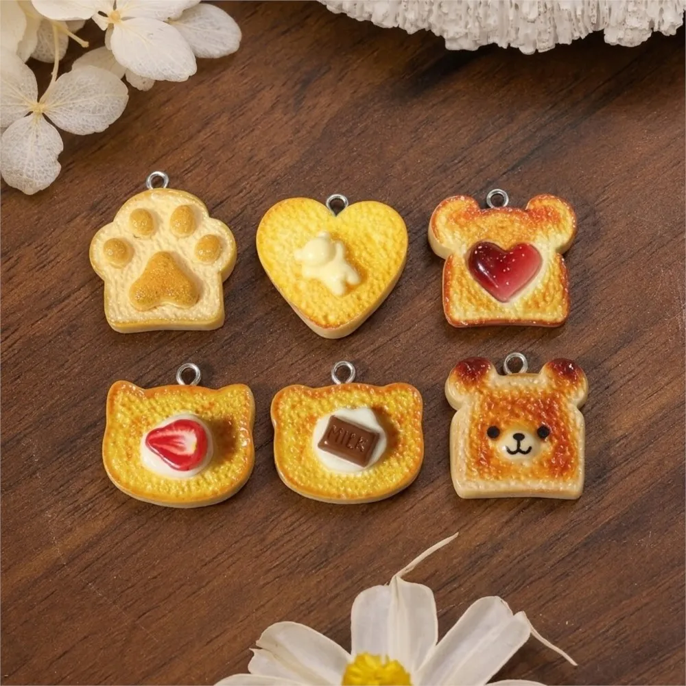 10Pcs Cute Resin Bear Hearts Toast Bread Shape Pendant Cute Claws Food Pendant For Jewelry Making Finding DIY Earrings Keychain