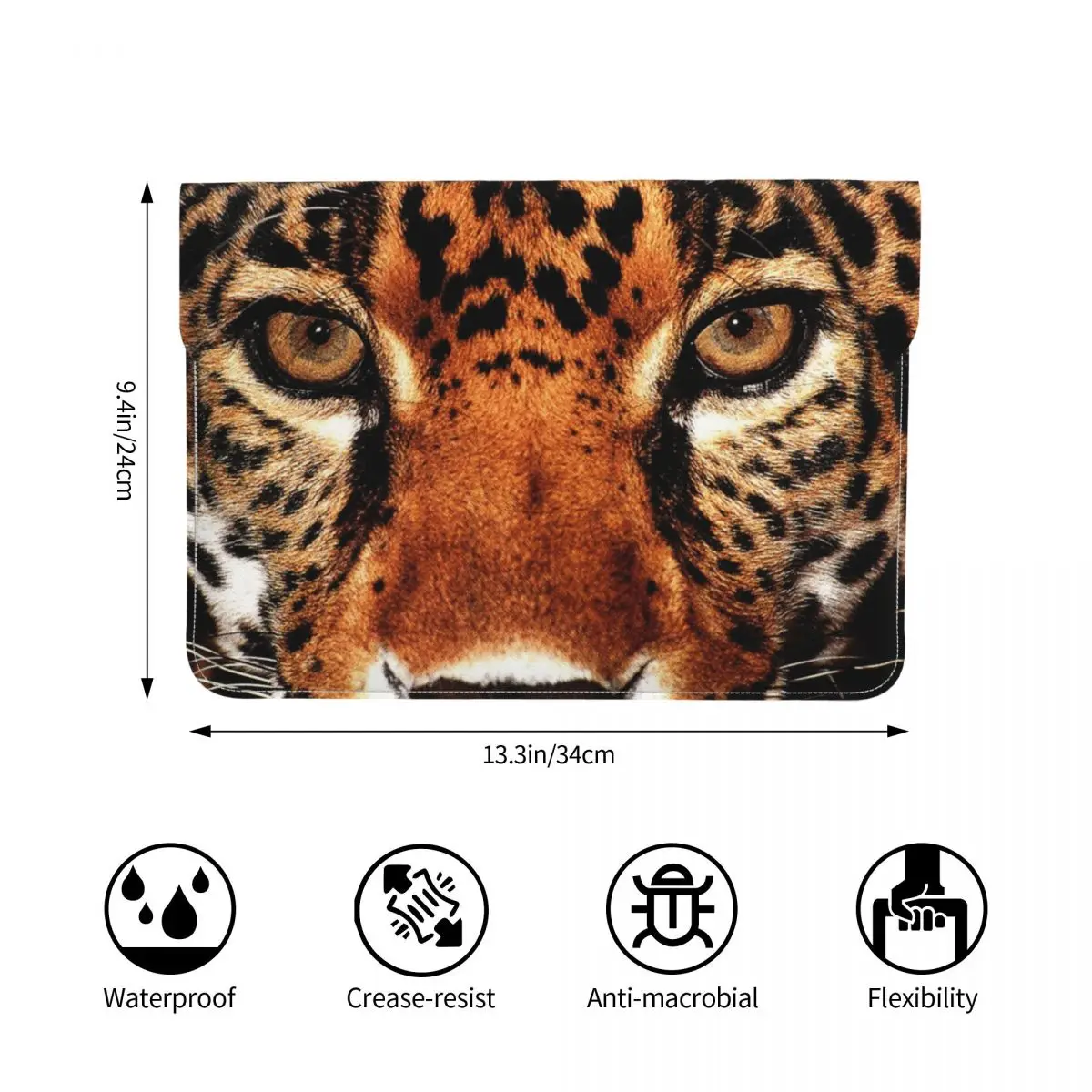 Leopard Eyes Animal Skin Print PU Leather Horizontal Laptop Sleeve Shockproof Soft Lining Notebook Case 13 Inch