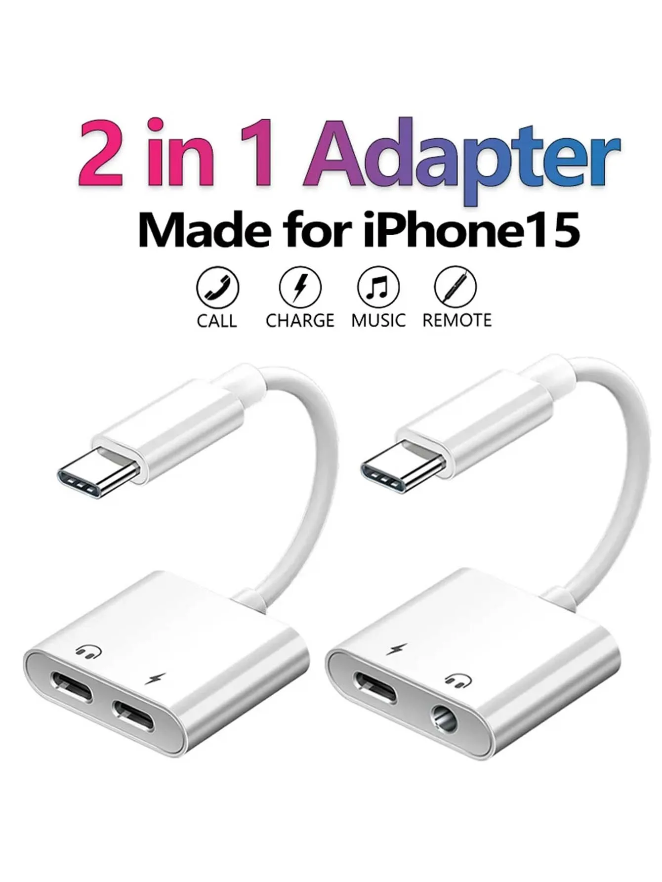 2 in 1 USB-C to 3.5mm Jack Audio Converter Dual Type C Charging Adapter Connector Splitter For iPhone 16 15 Huawei Xiaomi Samsun