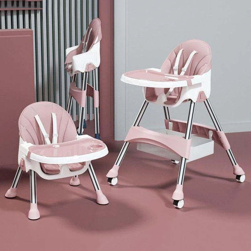 High Kids Child Chair Folding Wheels Platform Kitchen Armchair Feeding Foldable Dining Fauteuil Pour Enfants Child Furniture