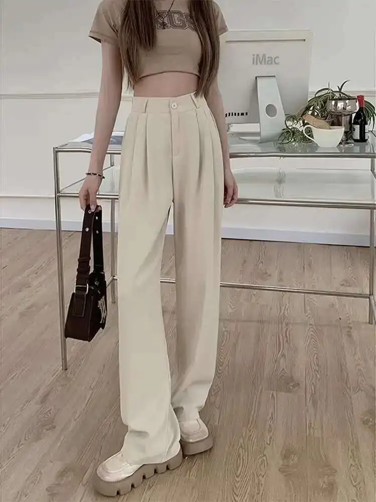 

Casual Wide Leg Woman Trousers Spring Autumn High Waist Pants For Women Outfits Clothing Elastic Korean Fashion