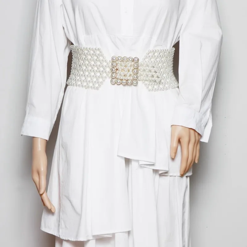 Moda donna bianco perla lavorato a maglia corsetto elastico femminile fascia da smoking cappotto cintura abito decration cintura larga J060