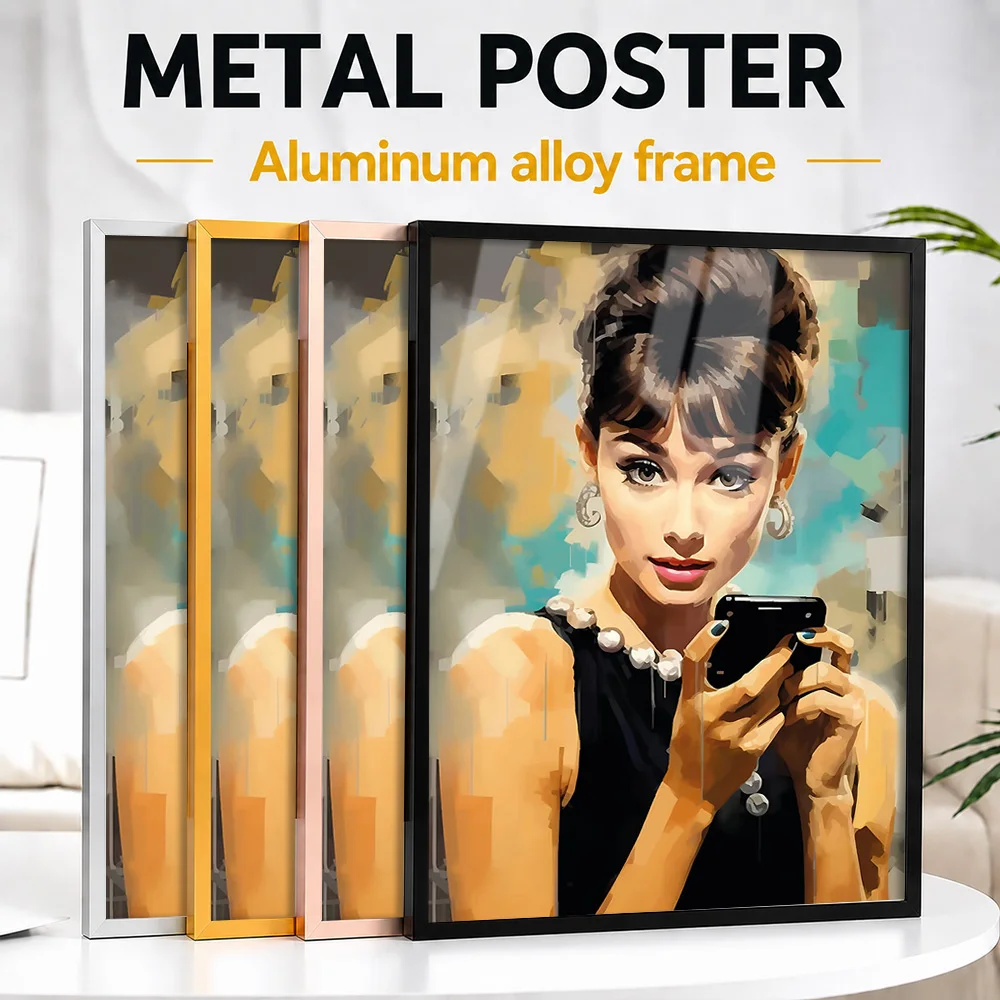 Audrey Hepburn Movie Metal Poster With Aluminum Alloy Frame Personalized Photo Minimalist Scene Style Wall Art For Living Room