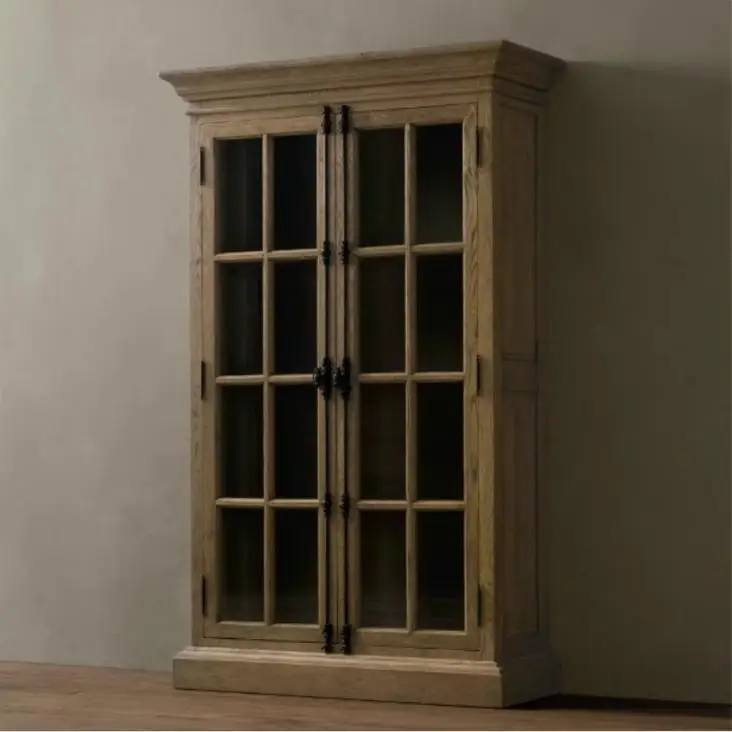 

French Country Vintage Home Locker Furniture Customized Solid Wood Dining Side Cabinet Living Room Wabi Sabi Wind Oak Bookcase
