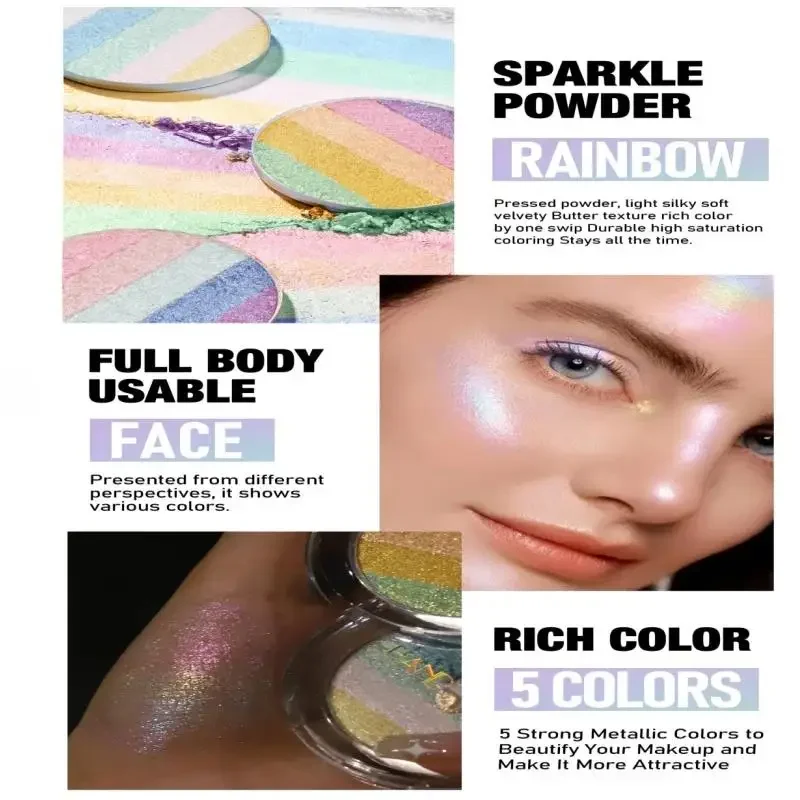 Langlebige Lidschatten-Palette aus gepresstem Puder, wasserfest, hochpigmentierter Regenbogen-Textmarker, Chamäleon-Glitzer-Schönheit