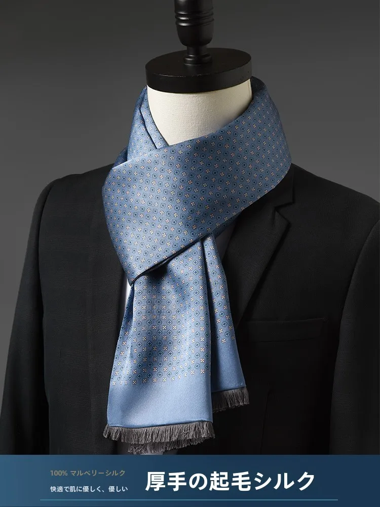 Echarpe-rectangulaire-longue-de-luxe-en-soie-de-hangzhou-bleue-pour-homme-double-couche-protection-du-cou-automne-hiver