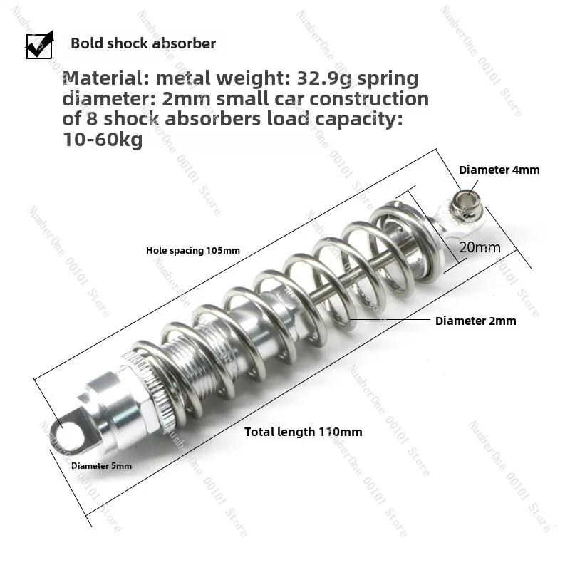 Shock absorber Adjustable soft and hard Metal model car Shock absorber RC modified Smart car Adjustable stroke with sealing ring