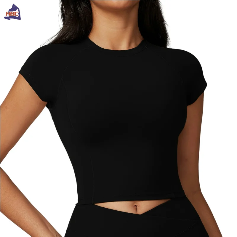 HBC-تي شيرت تدريب صديق للبيئة للنساء ، تي شيرت عالي التأثير ، دفع لأعلى ، تمرين ، بيلاتيس ، لياقة بدنية ، يوجا ، قمة محصول