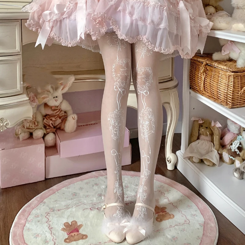 Japanese Style Tights Stocking Butterfly Tattoo Y2k Stockings JK Lolita Cosplay Pantyhose Sweet Women Girls All-match Tights