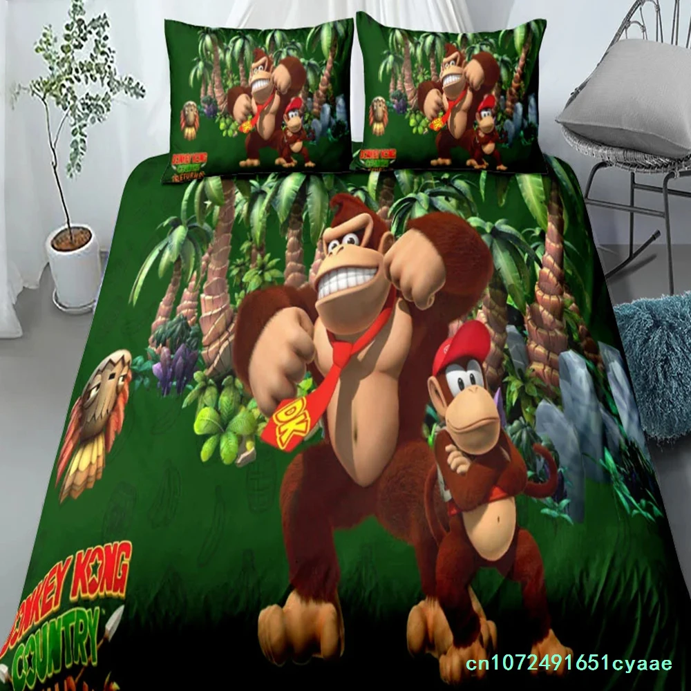 Monkey Cartoon Donkey Kong Duvet Cover Set King Queen Double Full Twin Single Size Bed Linen Set  Cover With Pillowcase Custom