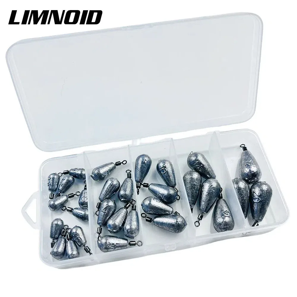 Limnoid 29pcs Fishing Sinker Set 3.5g 7g 10g 14g 20g Lead Weights with 360° Swivel Anti Tangle for Drop Shot Rig