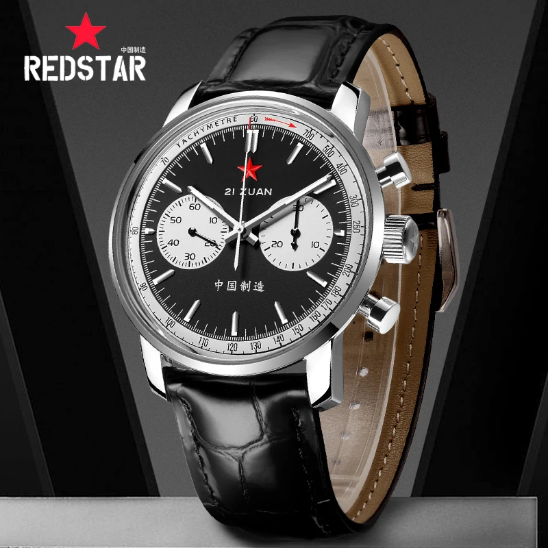 

Red Star 42mm Men Chronograph 1963 Watches Luminous Pilot ST19 Movement Gooseneck Mechanical Sapphire Crystal Wristwatches