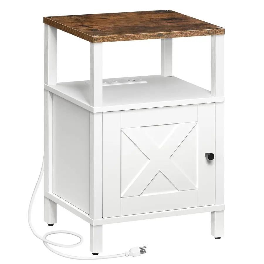 

Nightstand with Charging Station, White Bedside Table with USBampTypeC Ports and Outlets, End Table with Storage, Night Stand fo