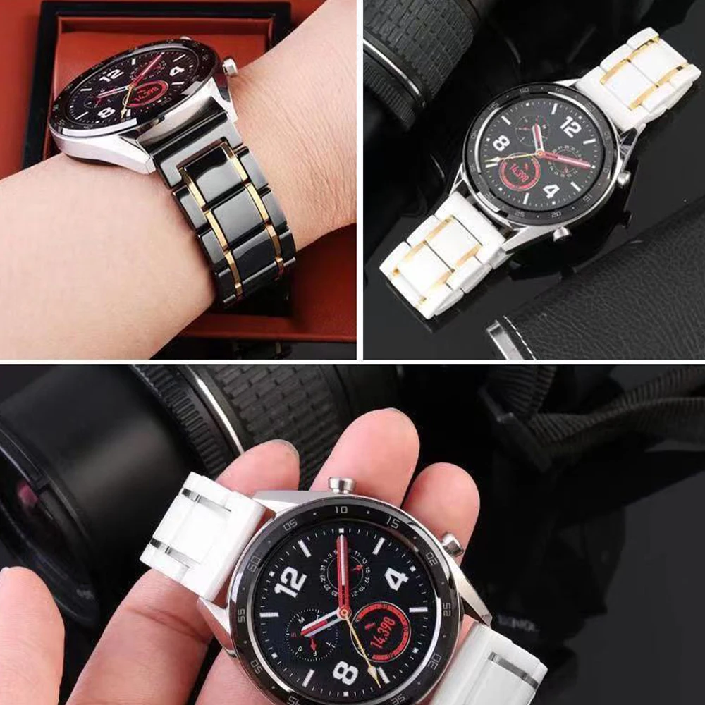 20mm 22mm Ceramic Strap For Samsung Watch 6/5/4/Classic/3/Gear S3/Huawei Watch 4 GT/2/3/Pro Stainless Steel Band for Amazfit GTR