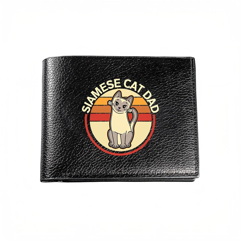 Siamese Cat Dad Vintage Style Wallet With Retro Sunburst Design For Men Casual Business Fashion Accessory