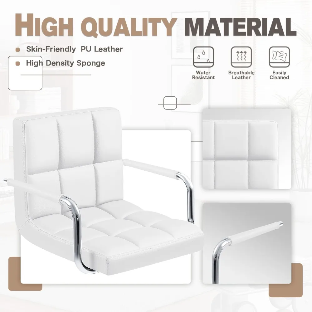 Bar Stools with Armrest Modern PU Leather Swivel Adjustable Hydraulic Bar Stool X-Large Base and Seat Square