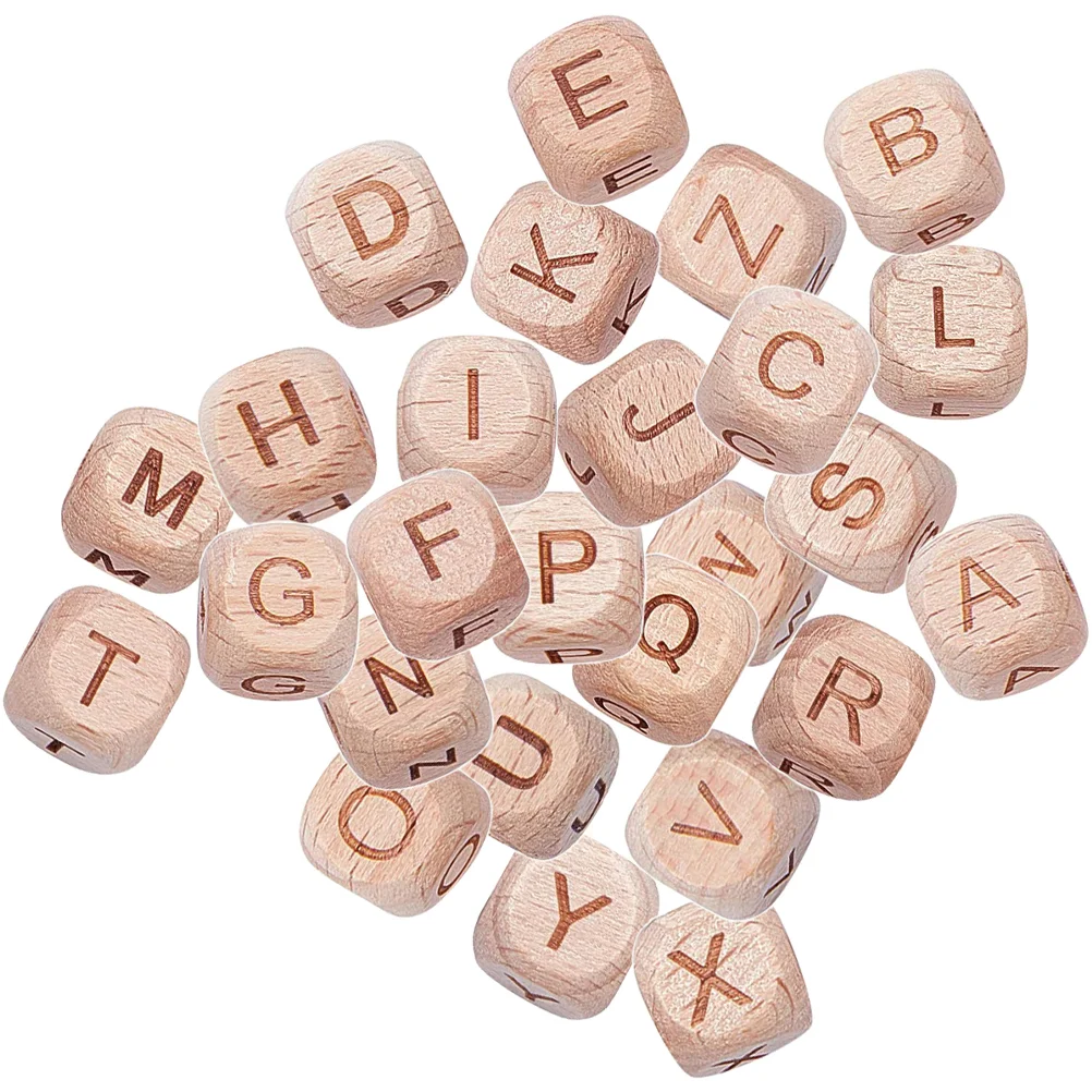 26 Pcs Letter Beads Alphabet for Crafts Delicate Wood Key Chain Loose Beech Bracelet Accessory Jewelry Making