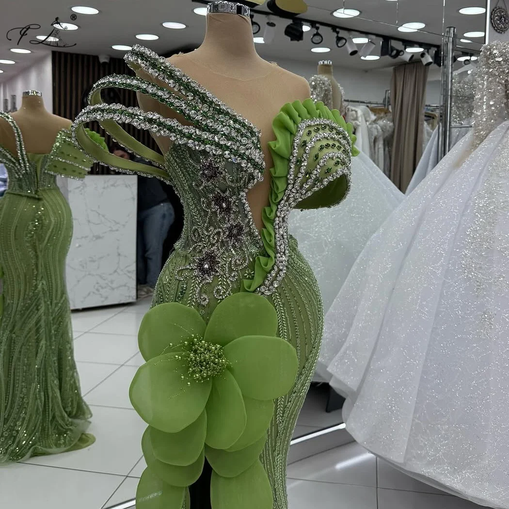 فستان حورية البحر بكتف واحد من حجر الراين مزين باللون الأخضر فستان سهرة للحفلات الراقصة وحفلات الكوكتيل قابل للتخصيص #3