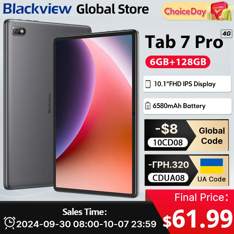 Blackview Tab 7 pro Tablet Display FHD da 10.1 '' GPS 6GB 128GB 4G 13MP Fotocamera 6580mAh Unisoc T606 Android 12 Tablet Pad PC