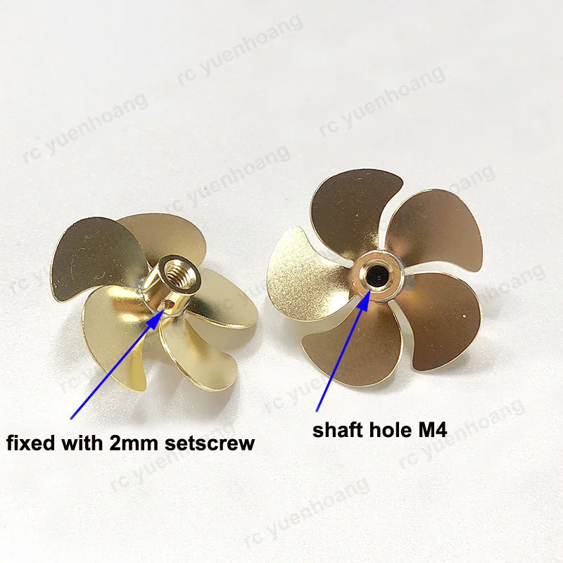 1Pair Remote Control Model Boat Metal Propeller Dia 33mm Shaft Hole M4 5-Blade Paddle Positive Negative Brass Props Assembly