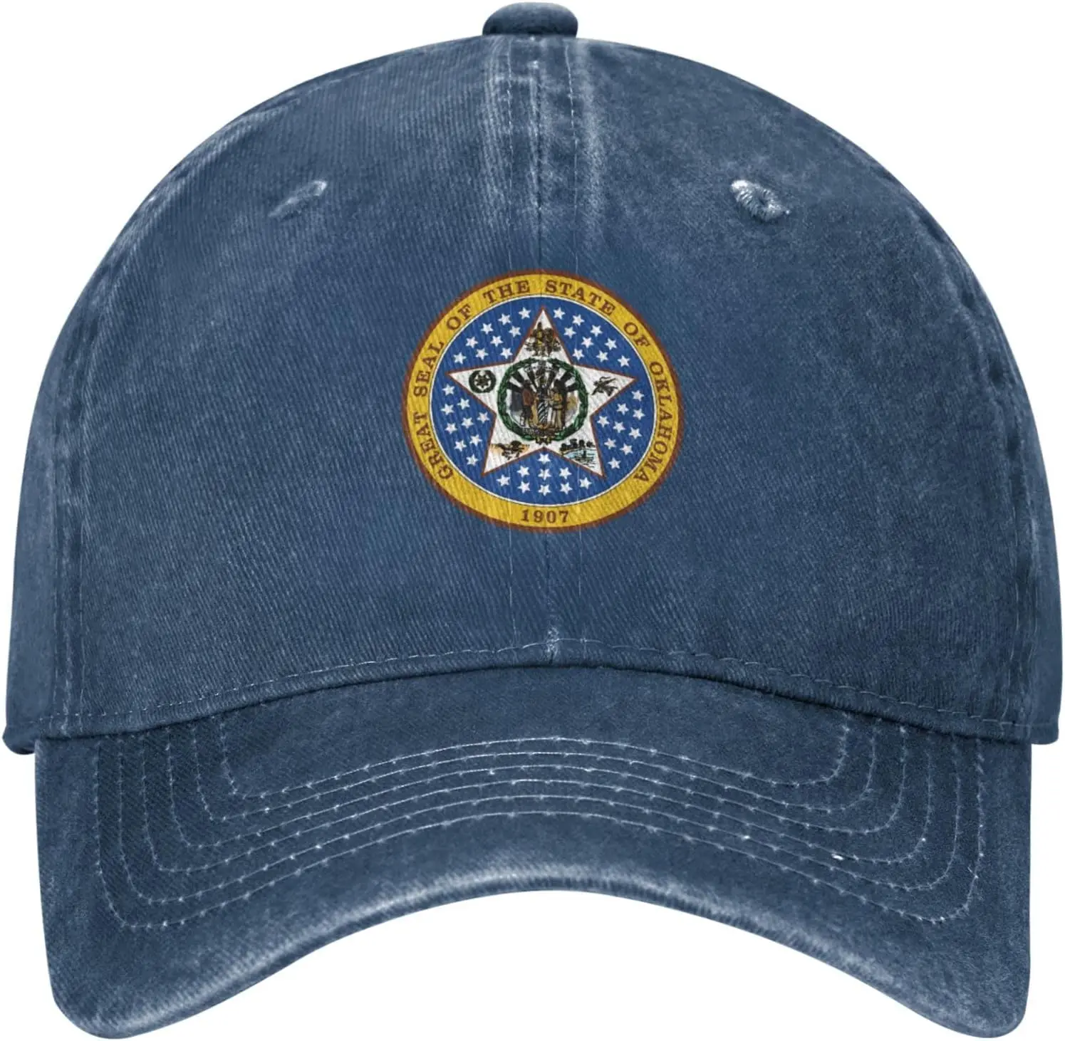 Oklahoma State Seal Flag Pattern Baseball Cap - Adjustable Washed Cotton Vintage Dad Hat Unisex Sports Fans Black Caps