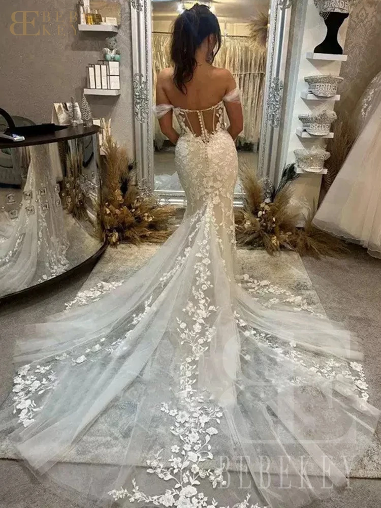 BEBEKEY robe de mariée élégante en dentelle épaules dénudées robe de soirée formelle personnalisée robe de mariée sirène vestidos de novia